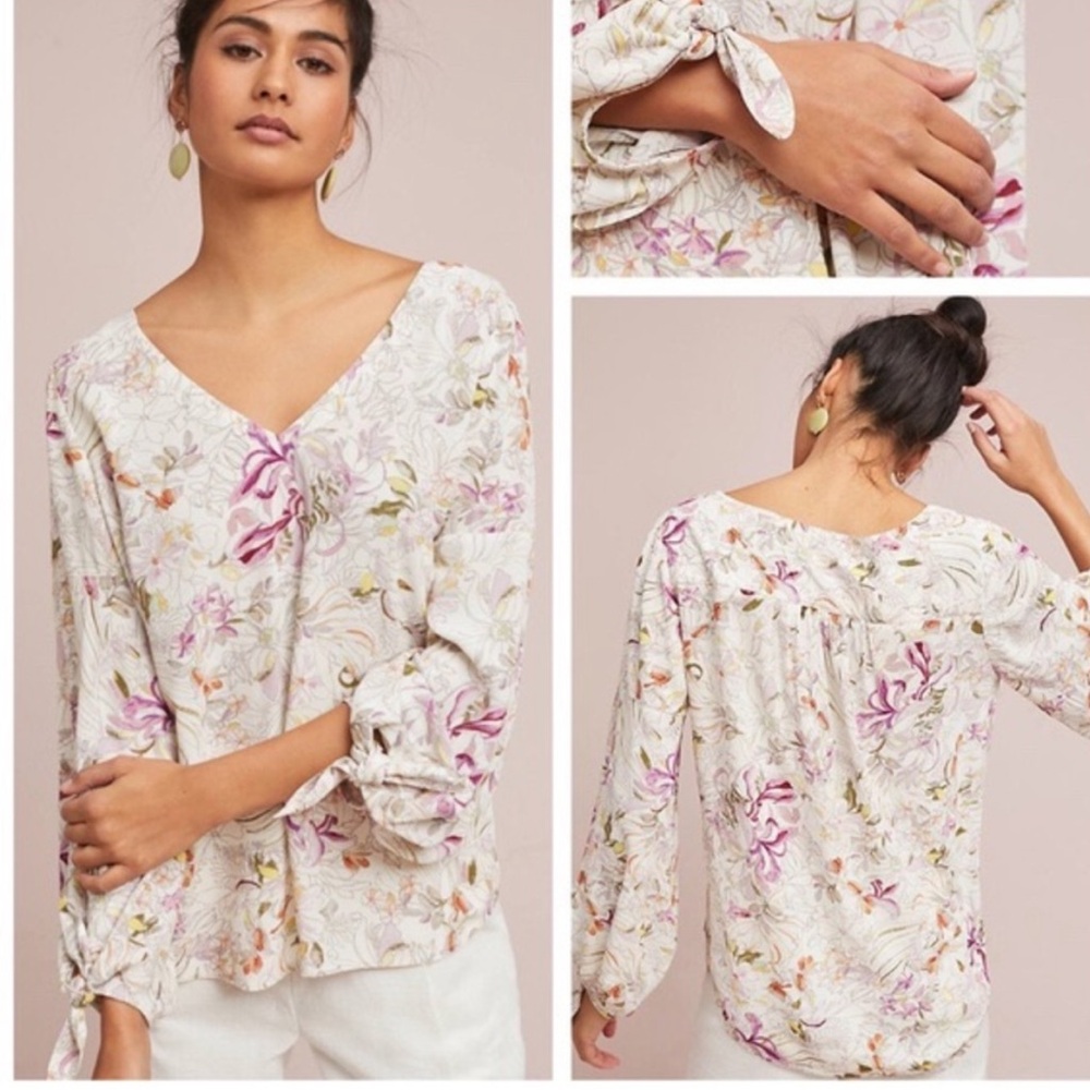 Mauve Cream floral Long Sleeve Blouse